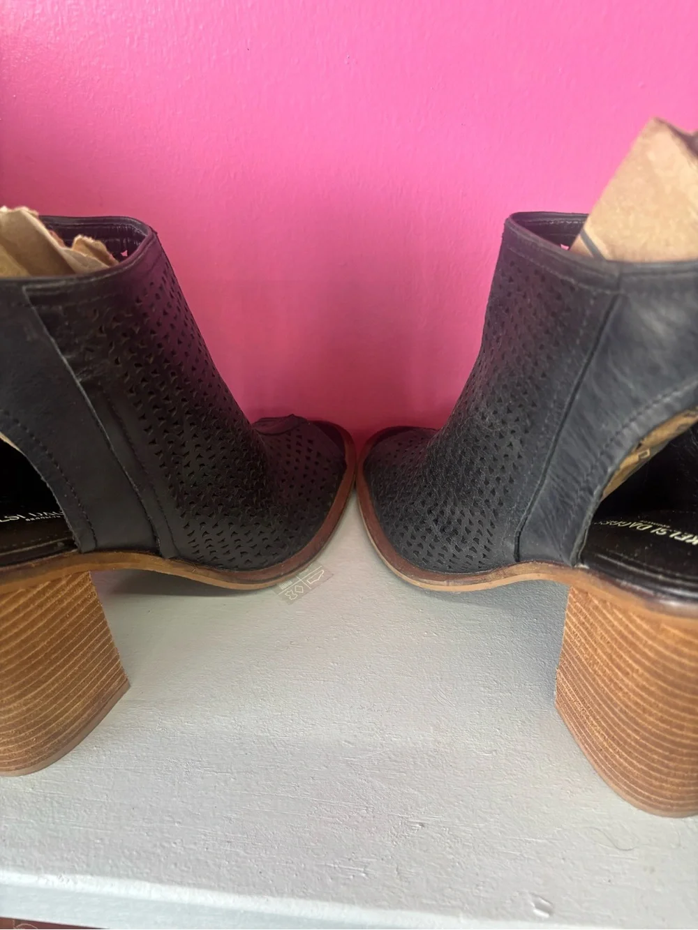 Kelsi Dagger Black Perforated Open-Toe Ankle Booties